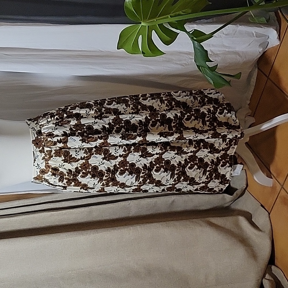 Floral print ankle length skirt brown and cream flower print vintage feel